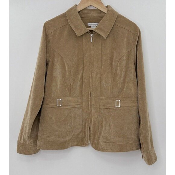 NWT Christopher & Banks Khaki Brown Corduroy Zip Blazer Jacket Sz L Preppy Ofc - Picture 2 of 11